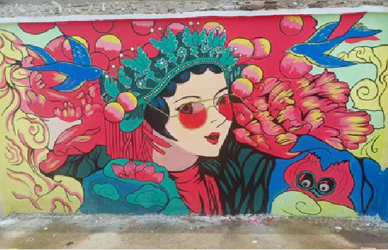 弥勒墙体彩绘-网红墙